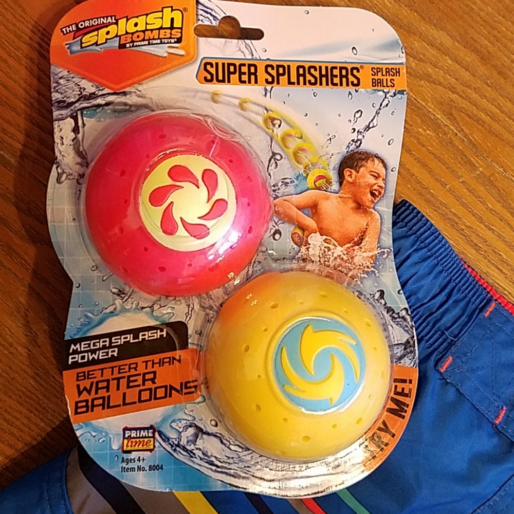 New Blue Striped Boy's Swim Trunks + Pool Toy - Picture 4 of 5
